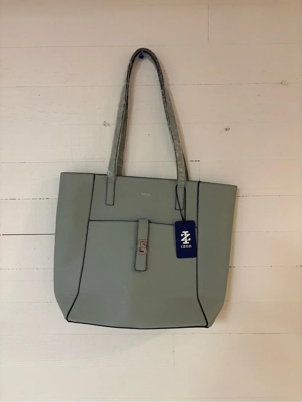 IZOD Sage Gray Faux Leather Structured Tote Bag Shoulder Purse NWT